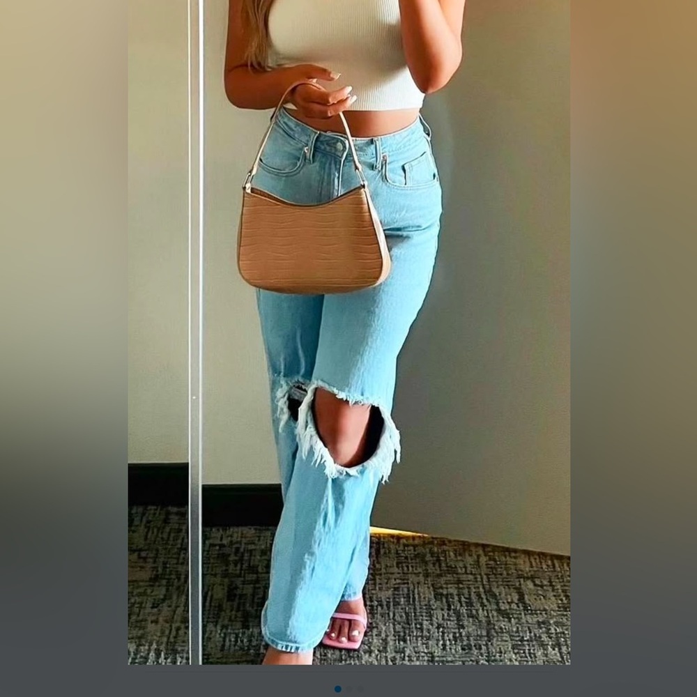 Light Blue Distressed Women's Jeans - Picture 2 of 9
